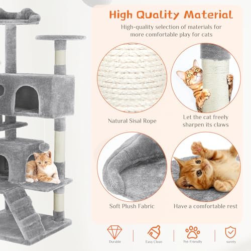 Sweetcrispy 54 Inch Cat Tree Tower, Multi-Level Tower with Cat Scratching Post, Indoor Cat Condo with Climbing Ladder, Plu...