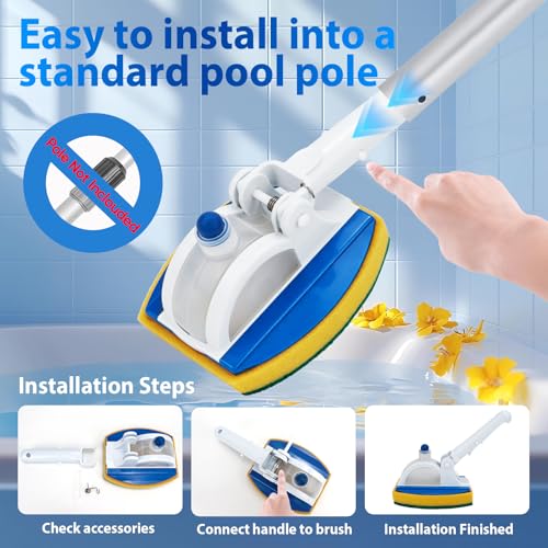 KGC Handheld Pool Scrub Brush with a Replacement Sponge, Pool Must Have Scouring Sponge Pad - Non-Scratch Cleaner for Pool...