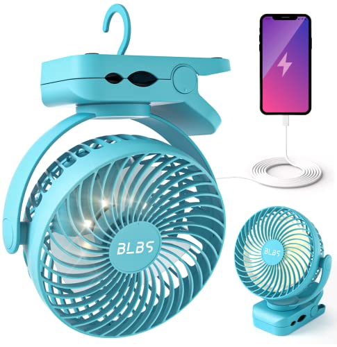 BLBS Clip on Fan 65Hrs Camping Fan with LED Light, 12000mAh Battery Operated Fans & PortableFan Rechargeable, Small Desk F...