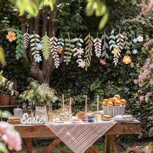 KatchOn, Pastel Flower Banner Garland - 6.5 Feet, Pack of 2 | Cheerland Flower Banner | Wildflower Garland Floral for Wedd...