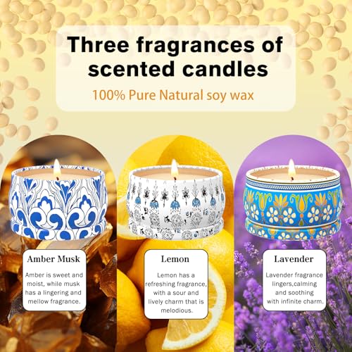 Scented Candles Gift Set, 3 Pack Candles for Home Scented, Long Lasting Soy Wax Aromatherapy Candle Set, Gifts for Women w...