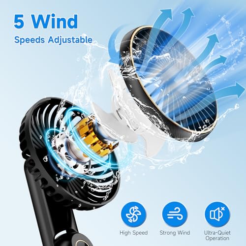 Dhenrio Portable Handheld Fan, [Up to 15 Working Hours] 180° Foldable Personal Fans, USB Rechargeable Mini Hand Fan for Tr...