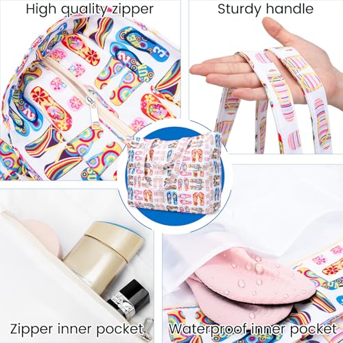 Iioscre Beach Bag for Women, Causal Hobo Pool Bags with Zipper Inner Pocket, Foldable Swim Tote Bag for Vacation Essentials