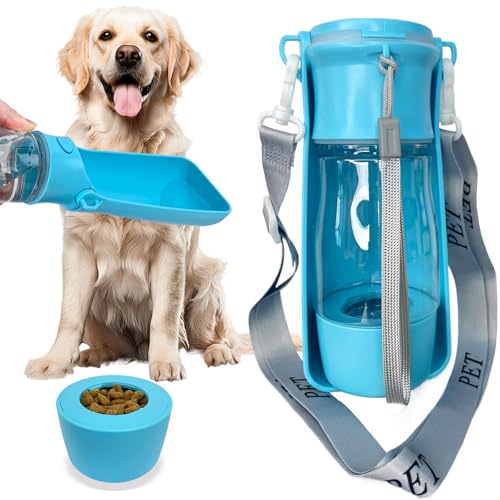CORIMEI Portable Dog Water Bottle - 2-in-1 Dog Travel Water Bottle with Food Container & Bowl Dispenser, Leak-Proof, Light...