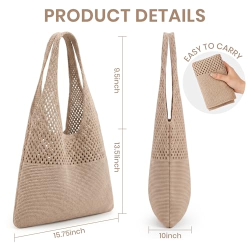 SUOSDEY Crochet Mesh Beach Tote Bag, Knit Summer Vacation Aesthetic Boho Tote Bag for Women