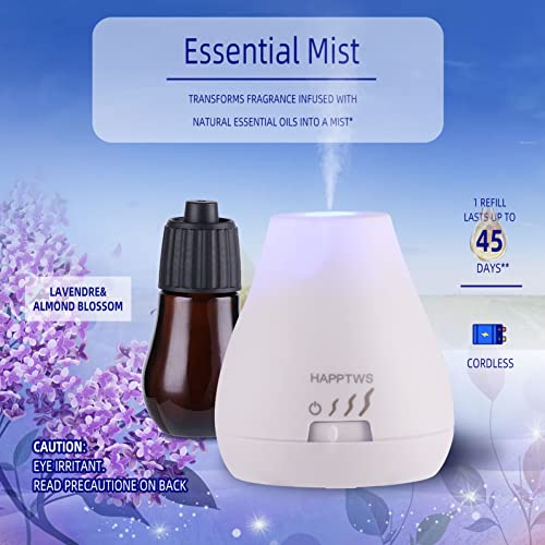 HAPPTWS Essential Oil Diffuser - Waterless Diffuser 3 Timer Settings Battery Powered for Bedroom Yoga Room Toilet Pet Room...
