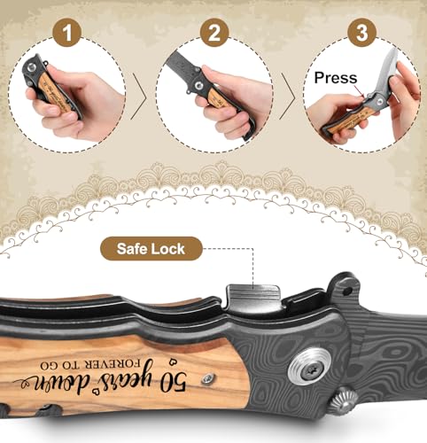 Lanties 50 Years Anniversary Keepsake Gifts for Him Engraved Pocket Knife with a Gift Box Happy Tin Anniversary Customized...