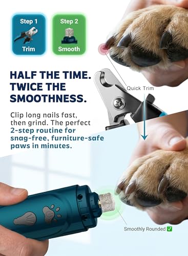 YABIFE Super Quiet Dog Nail Grinder & Clippers Kit with 2 LED Lights, 3 Speeds Up to 12,000 RPM, Lower Than 30dB Electric ...