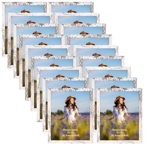 PETAFLOP Wooden Bulk 8x10 Picture Frame Set of 18, White Distressed Photo Frames Fits 8 by 10 for Wall or Tabletop Display