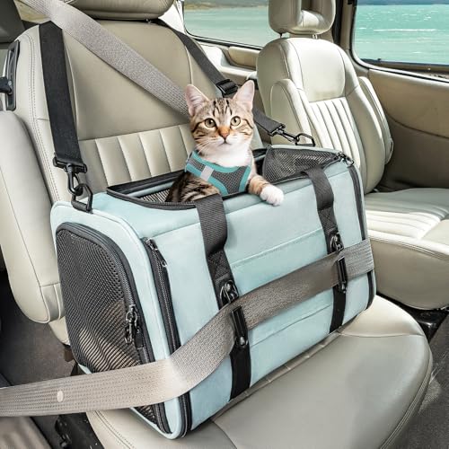 PETSFIT Soft-Sided Cat Carrier with Patented Safety Buckles, Lockable Zippers & Safety Tether,Escape-Resistant Travel Pet ...