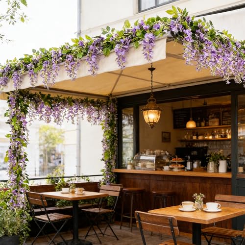 5 Pcs Purple Wisteria Garland Artificial Flower Arch Floral Garland Decor Fake Hanging Flowers for Wedding Arch
