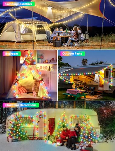 Camping String Lights, 4 in 1 Quick Storage 32.8FT Rechargeable Tent Lights with 9 Lighting Modes, Hanging Waterproof Port...