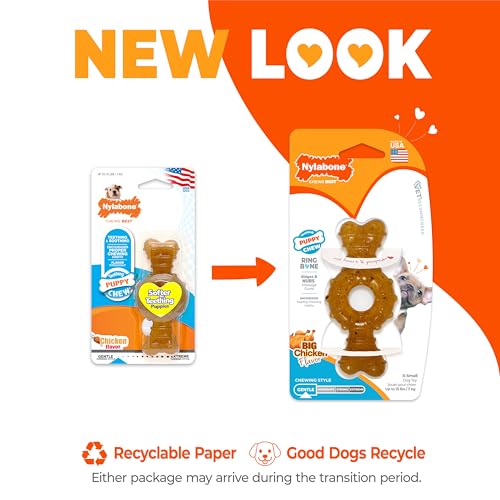Nylabone Ring Bone Chew Toy for Puppies, Puppy Teething Toys, Puppy Enrichment Toys, Chicken Flavor, X-Small Dogs - Up to ...