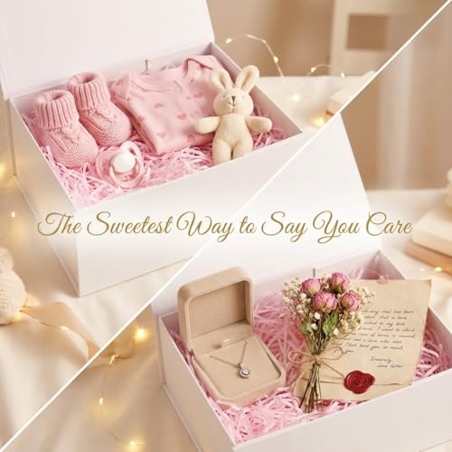 Rsgift White Gift Box with Lids,9.7x7.2x3.3 Inch Gift Boxes for Presents,Magnetic Closure boxes for Wedding,Birthday,Gradu...