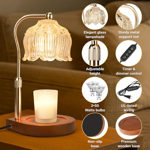 YDDQR Candle Warmer Lamp with Timer Dimmer Adjustable Height, Gift for Women Mom, House Warming New Home Cozy Decor, Wax M...