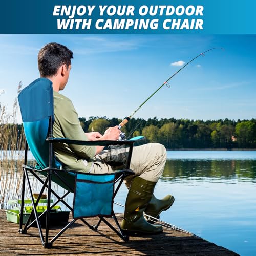 SAILARY 2PCS Folding Outdoor Beach Camp Chair with Cup Holder, Storage Pocket, Waterproof Bag Outdoor Arm Chair, Supports ...