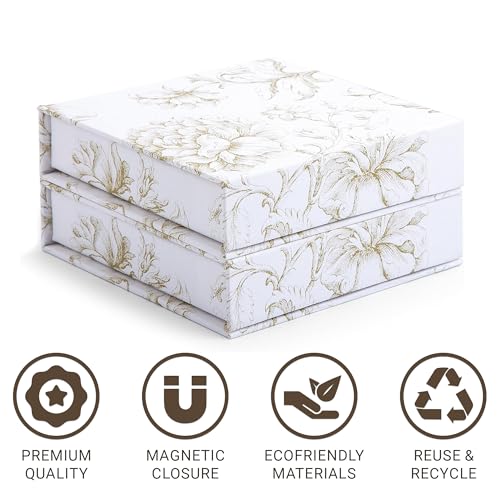 Sorarto Luxury Keepsake Gift Boxes with Magnetic Lids (2 Pack) - Rigid 4x4 Boutique Box for Handkerchiefs, Jewelry & Brida...