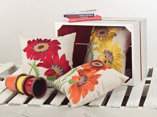 SARO LIFESTYLE 434P Le Tournesol Collection Embroidered Sunflower Design Linen Blend Filled Throw Pillow, Orange