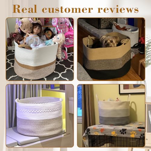 Degeyoyo 67L Large Blanket Basket, 20"x13" Woven Storage Baskets With Handle, Cotton Rope Blanket Basket Living Room, Baby...