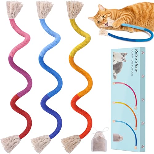 Retro Shaw Cat Toys Chew Ropes with Refillable Natural Catnip for Indoor Cats Safe Teeth Cleaning Interactive Kitten Nip K...