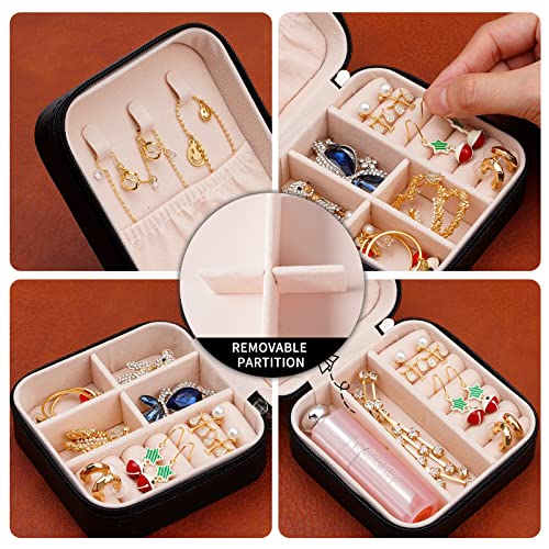 Neveika Portable Travel Mini Jewelry Box Leather Jewellery Ring Organizer Case Storage Gift Box Girls Women (black).