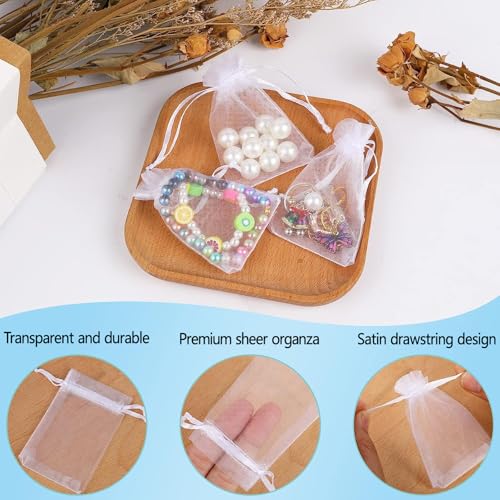 Bezall 50Pcs White Organza Bags 3x4 Inch, Small Sheer Wedding Party Favor Bags with Drawstring, Mesh Jewelry Gift Bags Chr...