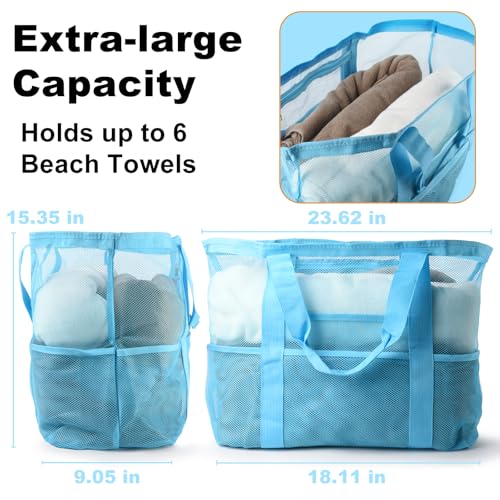 CaCTOUR Mesh Beach Bag,Large Beach Bags for Women with 8 Pockets,Packable Tote Bag for Beach Cruise Pool Vacation Essentials