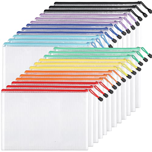 EOOUT 24pcs Mesh Zipper Pouch Bags, A4 Zipper Bags for Organizing Storage, Waterproof Zipper Pouches, Letter Size, File Ba...