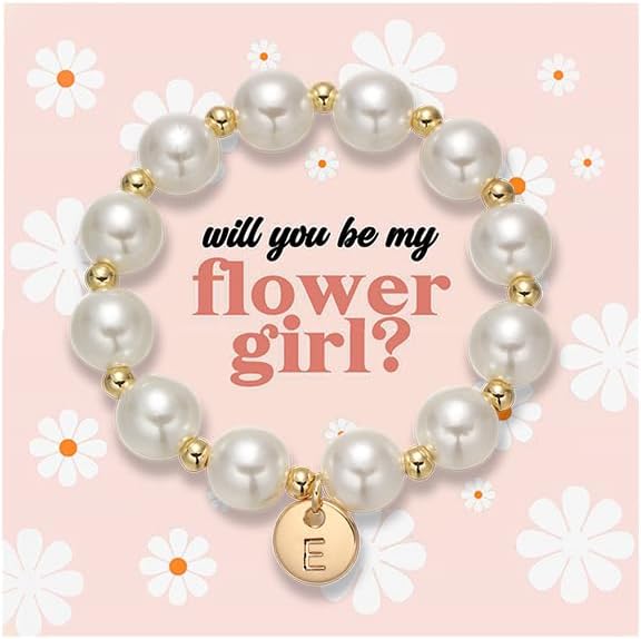 GINAZL Flower Girl Proposal Gifts, Initial A-Z Bracelet Initial Pearl Bracelets Will You Be My Flower Girl Gift