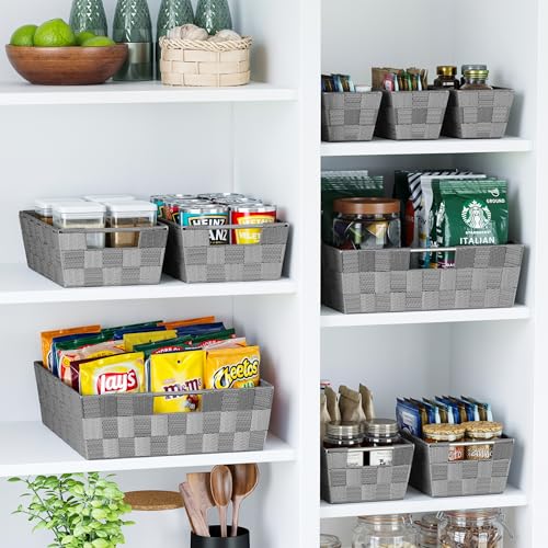 Baskets For Organizing Set Of 9 Dark Grey - Storage Baskets For Shelves - Perfect Closet Organizer Bins, Bathroom Basket, ...