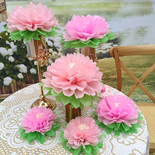 Mybbshower Pinks Flowers Decoration (11''-7'' Assorted) 6 pcs Artificial Tissue Paper Peony Nursery Wall Bridal Shower Cen...