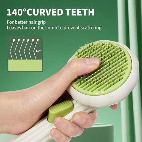 VIOJOJO Cat Brush Dog Brush with Release Button for Shedding, Self Cleaning Cat Comb Hair Brush for Indoor Cats, Dog Deshe...