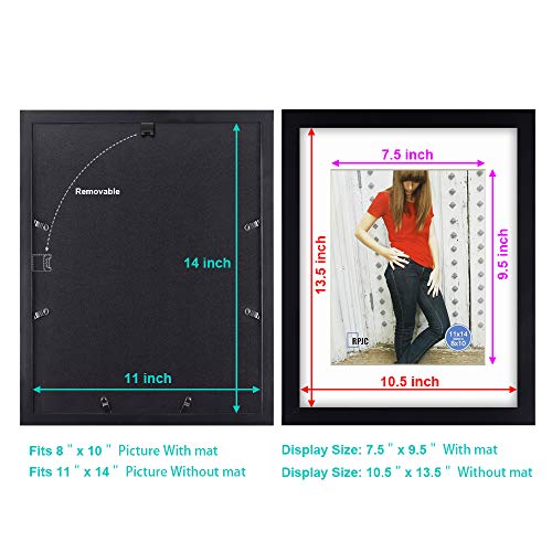RPJC 11 x 14 Picture Frames Made of Solid Wood and High Definition Glass Display Pictures 8x10 with Mat or 11x14 Without M...