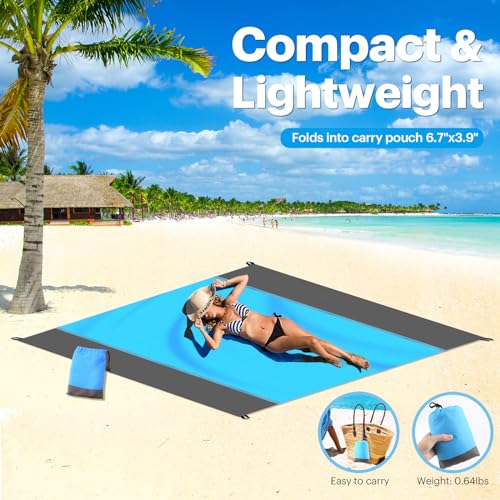 EASYFUN Beach Blanket Sandproof Oversized, 79''×83'' Extra Large Beach Mat, Portable Picnic Mat for Travel Camping Hiking,...