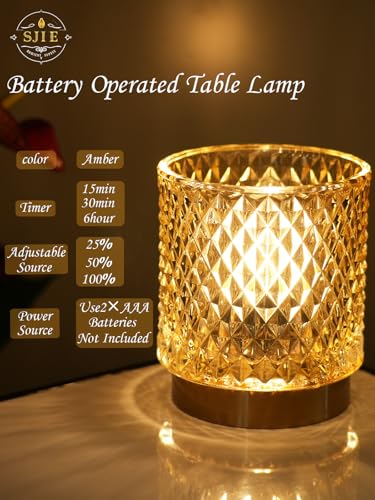 SJIE Battery Operated Lamp - Stylish Small Lamps Decorative with Timer & 3 Light Modes, No Plug in Lamps Cordless Battery ...