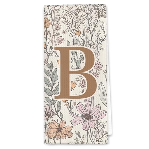 DSHFG Initial B Personalized Floral Kitchen Towels Dish Towel, Custom Hand Towels for Bathroom, Monogrammed Gifts for Wome...