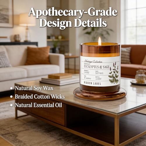 Eucalyptus & Alpine Sage Candle, 10oz Non Toxic Soy Candle in Clear Bell Jar, 55-Hour Clean Burn | Mountain Fresh Aromathe...