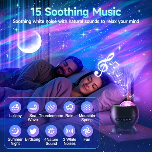 Northern Galaxy Light Projector, 300+Modes & 5 Films Star Projector, 15 White Noise & Bluetooth Northern Lights Projector,...