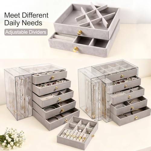 Greenfeather Jewelry Organizer with 7 Removable Drawers, Clear Acrylic Jewelry Box with 16 Necklace Hooks, 48 Pairs of Ear...