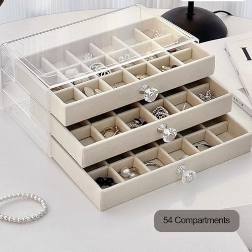 SPAKOWN Earring Box Holder Organizer Display Case, Clear Velvet Jewelry Storage Tray Organizer for Earring Ring Stud (Beig...
