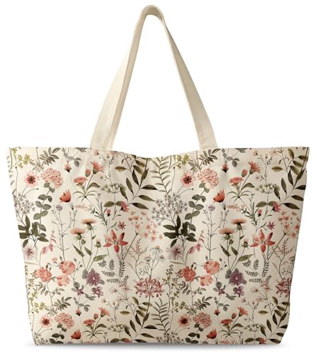 Miss Adola Large Tote Bag for Women - Canvas Tote Bag with Zipper Aesthetic Reusable Shoulder Bag for Gym, Travel, Work
