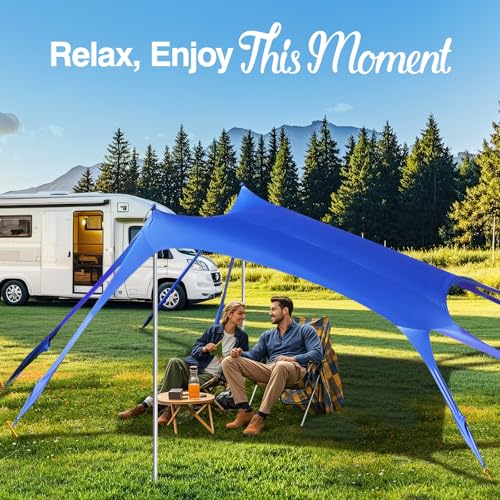Rhino Valley Beach Tent Shade Canopy UPF50+ Protection, 8 Sandbags, 4 Stability Poles, Outdoor Sun Shelter Umbrella for Sa...