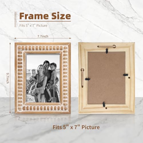 MACVAD Large Rectangular Natural Wood Picture Frame With Decorative Beads- Perfect for 5X7 Single Photos - Farmhouse Gift ...