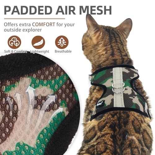 PUPTECK Cat Harness and Leash Set Escape Proof, Reflective Adjustable Soft Mesh Kitten Vest Harness for Walking Travel, Ca...