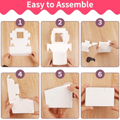 WINKIO 24pcs White Cookie Boxes, 4x4x2.5 Inches Bakery Boxes with Window, for Mini Cake Treat Dessert Pastry Donuts Macaro...