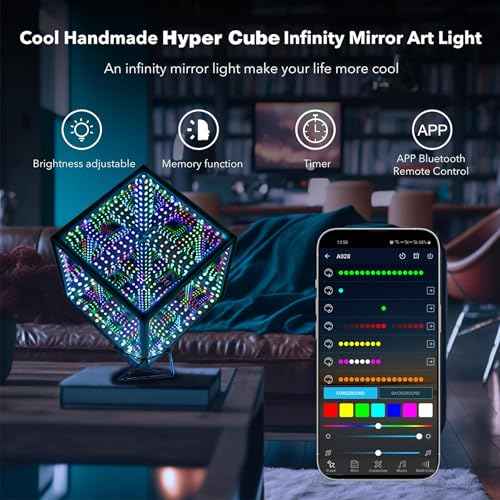 Heepulor Infinity Mirror Hyper Cube Table Lamp, Desk Art Night Light, Color-Changing Music-Sync APP-Controlled Ambient Lig...