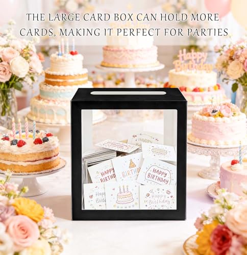 SietDESEO Black Card Box for Party with Clear Window Large Gift Card Box Holder for Wedding Reception Birthday Graduation ...