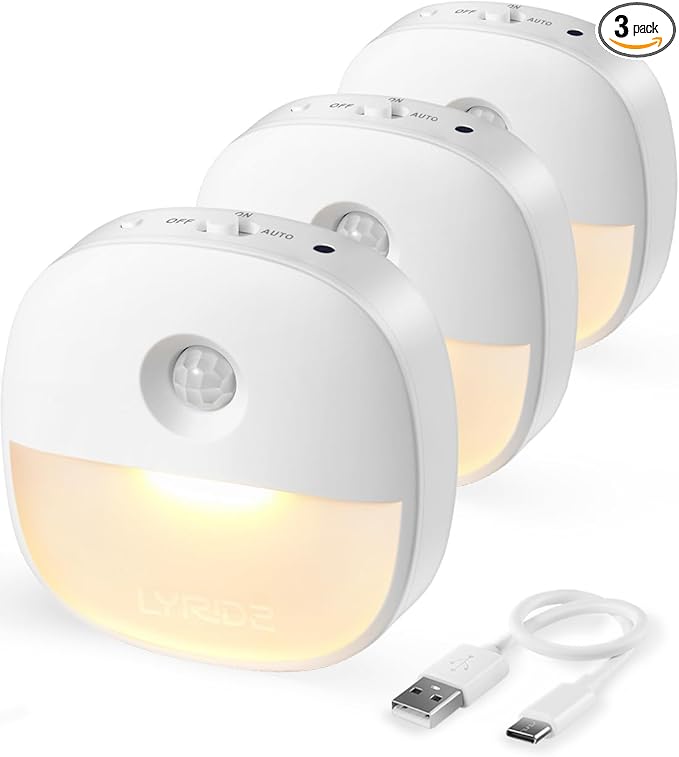 Lyridz Rechargeable Night Light, Motion Sensor Battery Nightlight, Mini Stick-on LED Closet Light, 1-20LM Dimmable Brightn...