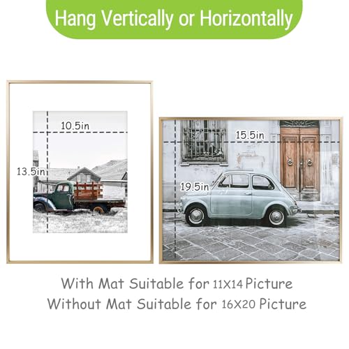 Golden State Art, 16x20 Gold Picture Frame Displays Photo 11x14 with Mat or 16 x 20 Without Mat for Wall Mounting, Classic...