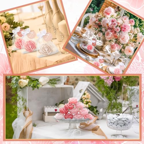 Treela 50 Set Flower Candles Wedding Favor for Guests Mini Pink Champagne Rose Shaped Tealight Candles for Return Gift Wed...
